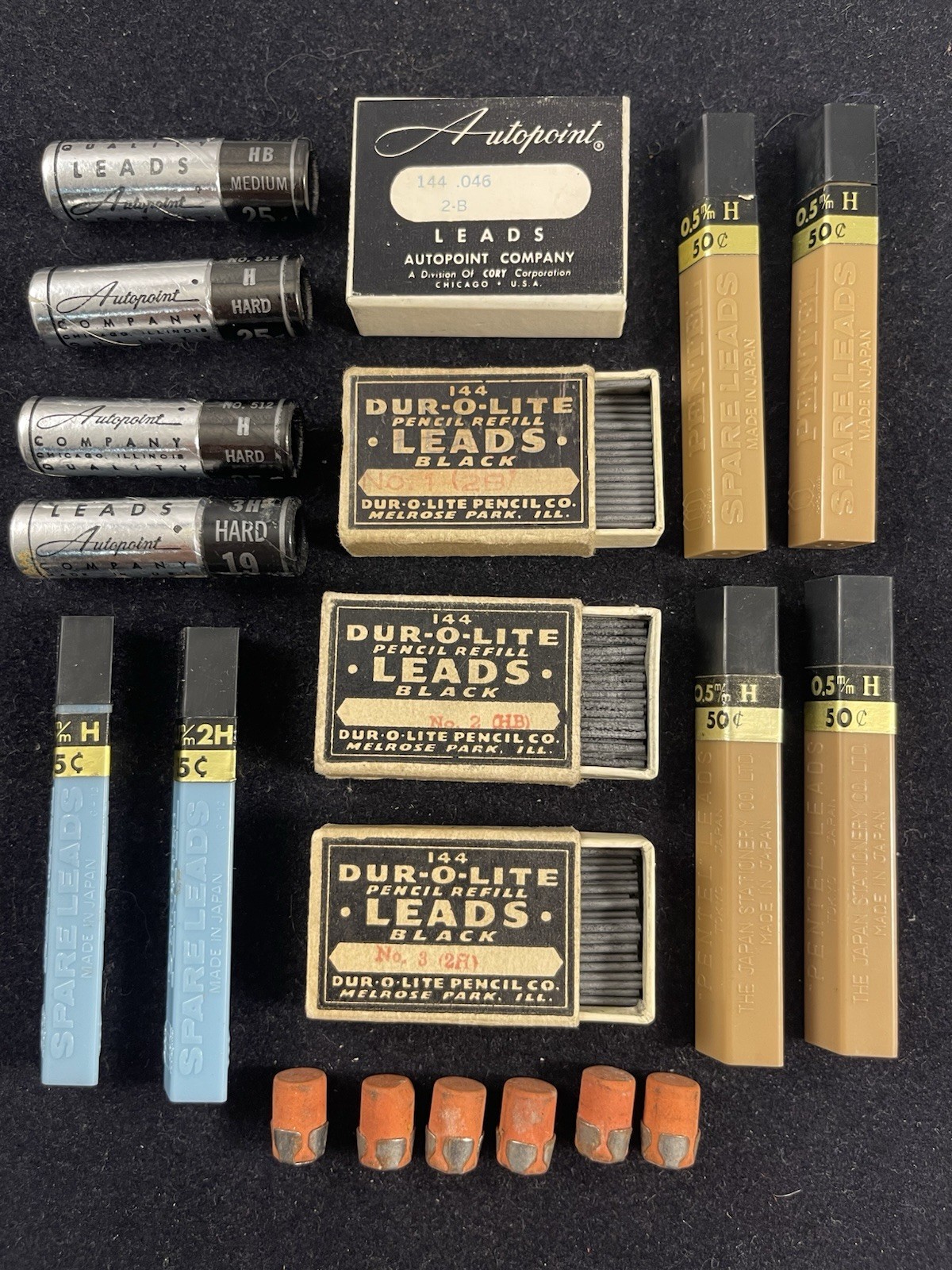 Vintage Mechanical Pencil Lead Lot Dur-O-Lite Pentel Autopoint Multi Size Eraser