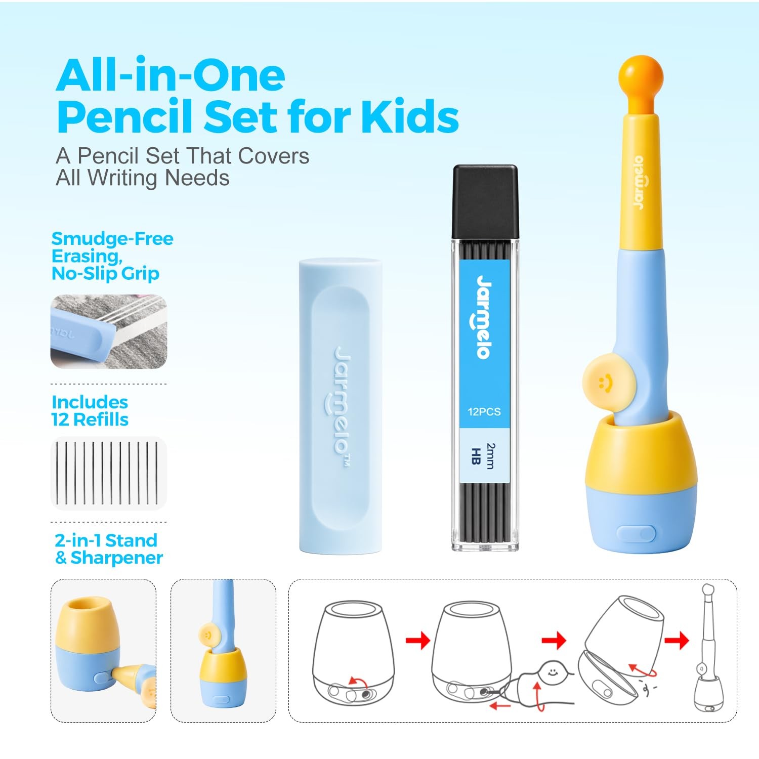 Sun Grips Mechanical Pencil Set Ergonomic Kids 2mm Lead Refills Erasers