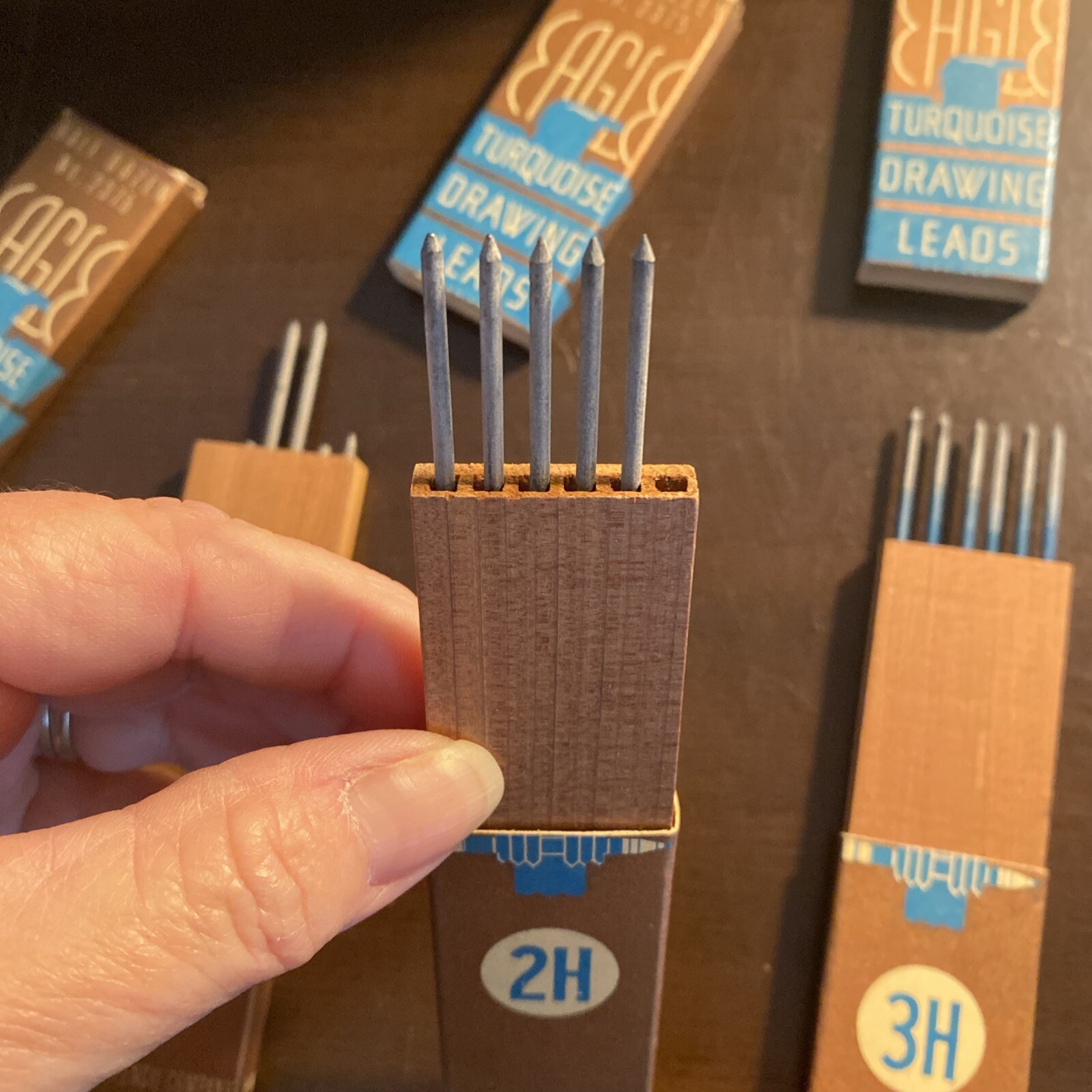 VTG EAGLE Turquoise Drawing Drafting Leads #2375 USA Lot of 3 Woodboxes H 2H 3H