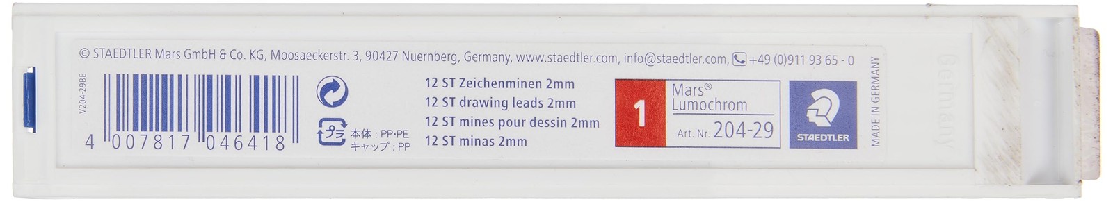 STAEDTLER Mars Lumochrom 204 – Case of 12 Drawing Leads 2 mm Crimson