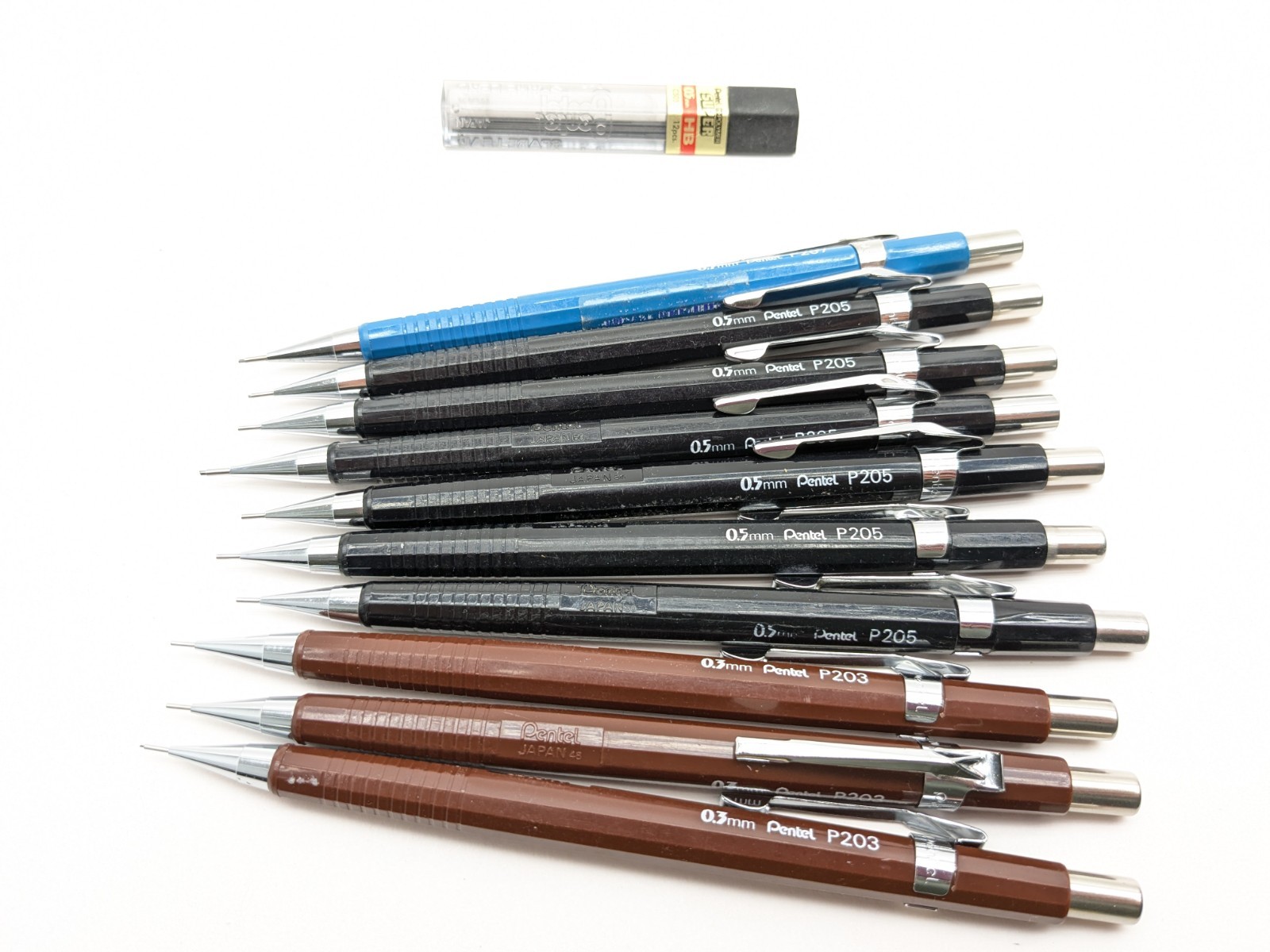 Pentel mechanical pencil p203 Brown 0.3mm Black Pencil p205 05mm lot of 10