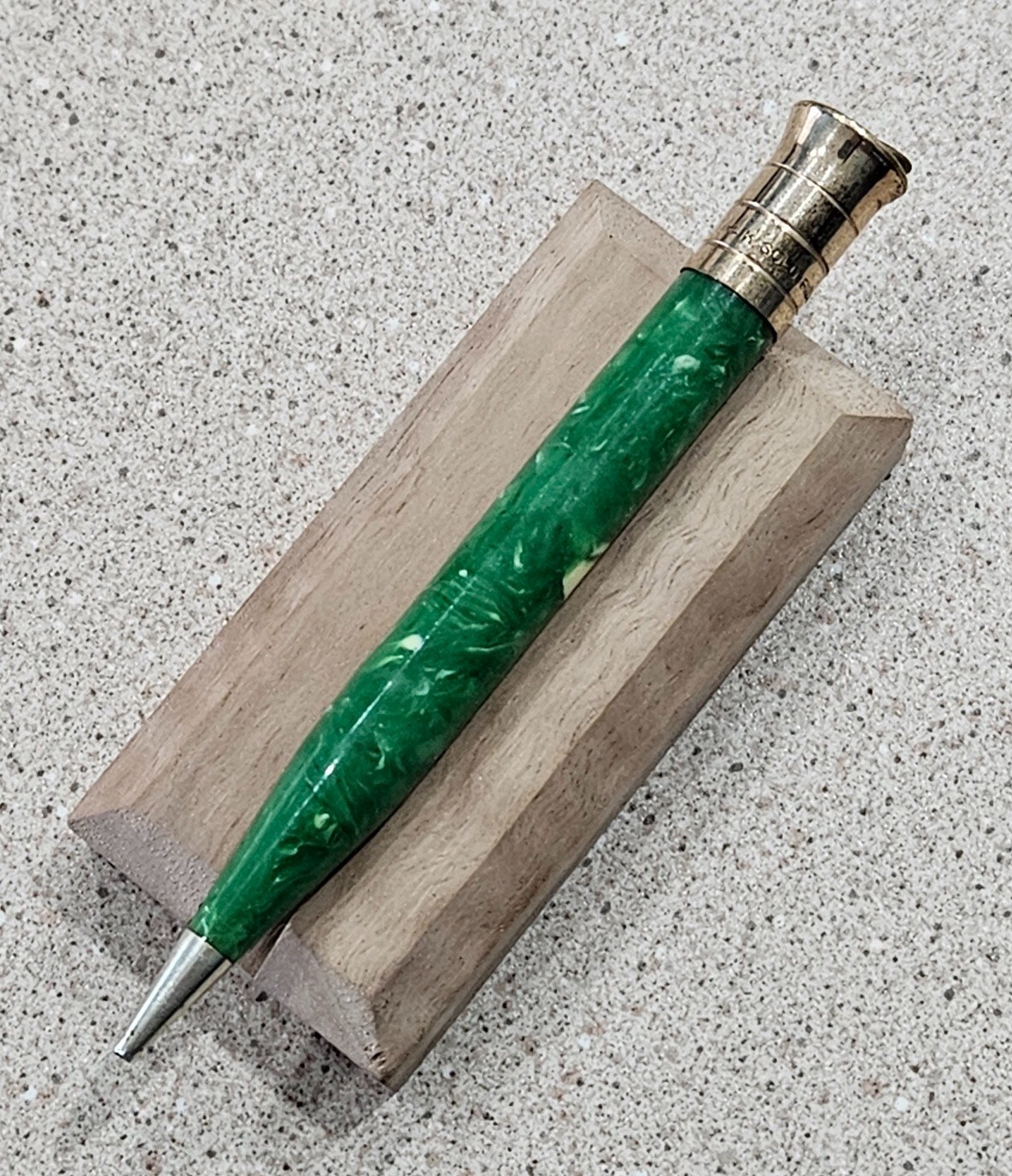 Vintage 14k Gold Filled Green Marble Vest Pendant Mechanical Pencil- Not Working