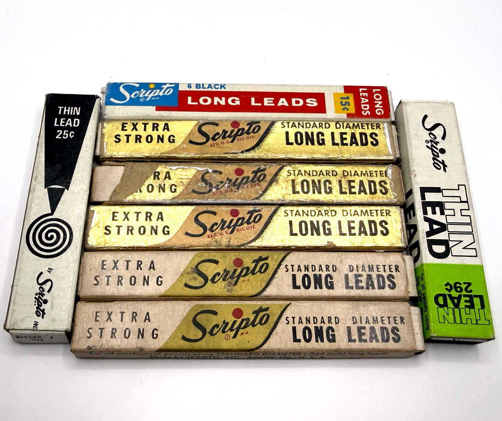 Vintage Scripto Mechanical Pencil Leads Lot – Black, Yellow, Green & White