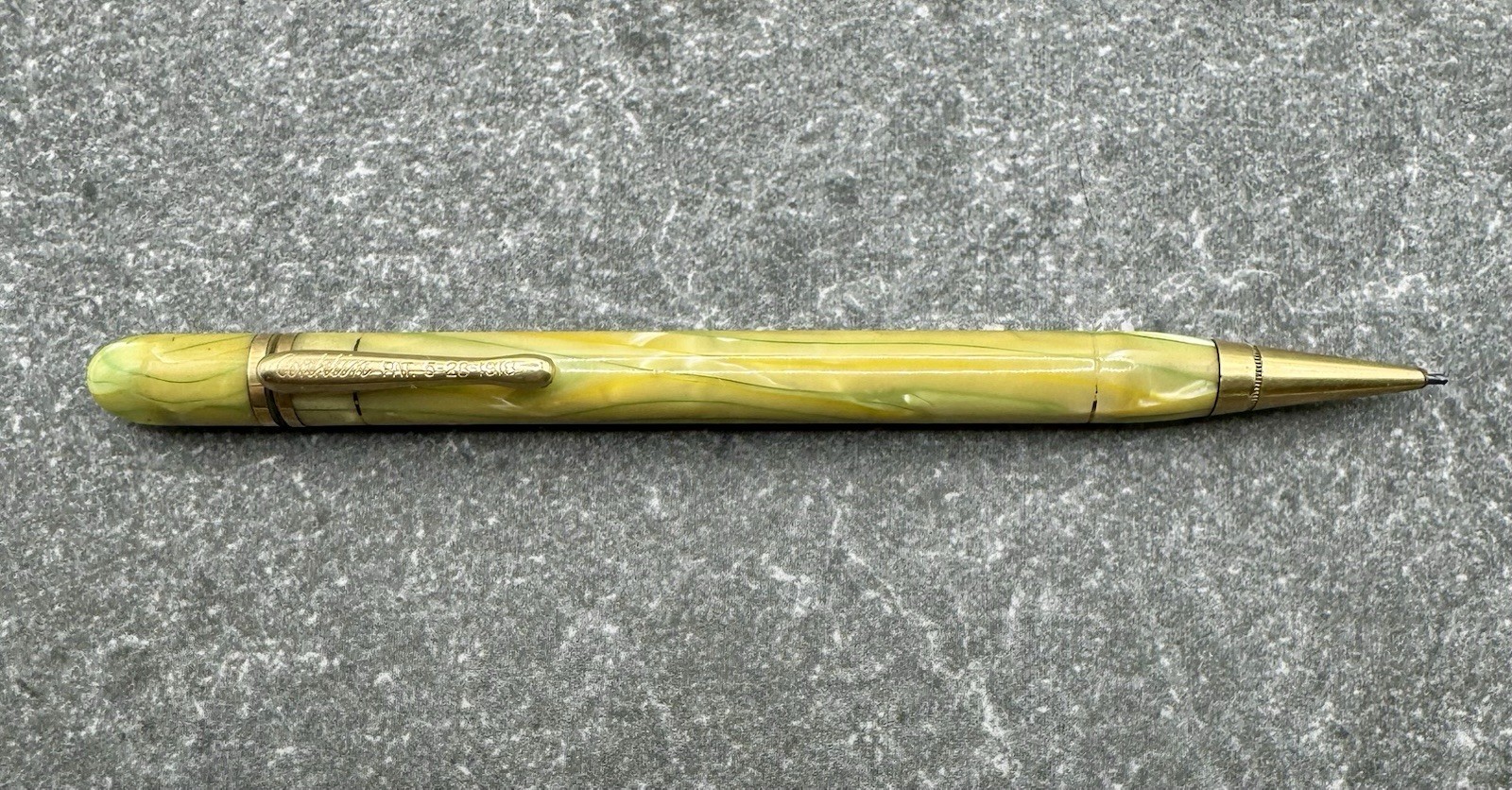 Vintage Conklin Endura Symetrik Green Vein Gold Trim 5-1/8″ Mechanical Pencil