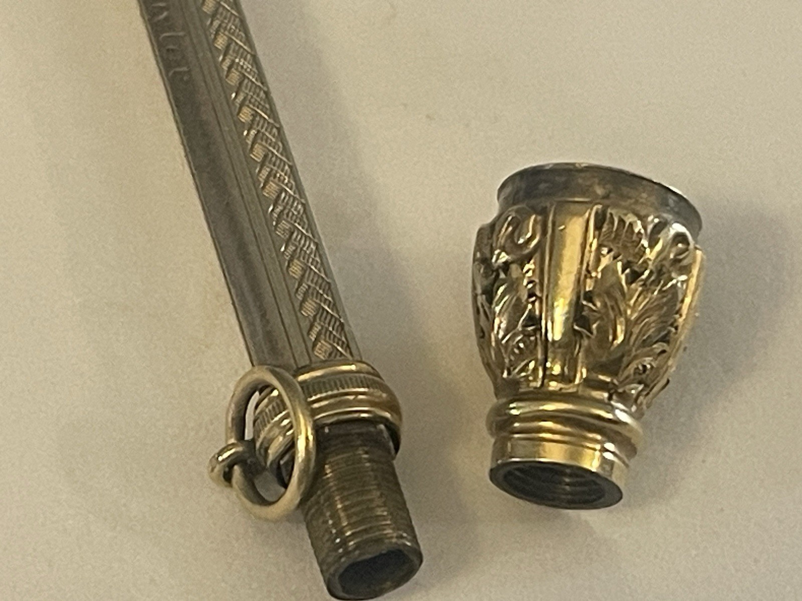 Antique Chatelaine Retractable Pencil Gold Filled Amber Color Jewel MONO🌺🌺