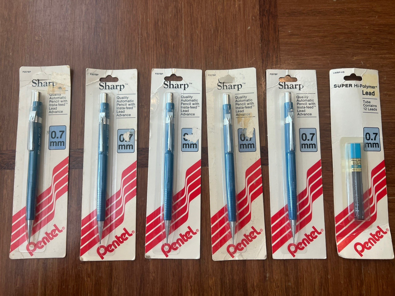 New Group Of 5 Pentel P207BP Sharp Mechanical Pencils .7 mm Blue Barrel 1 refill