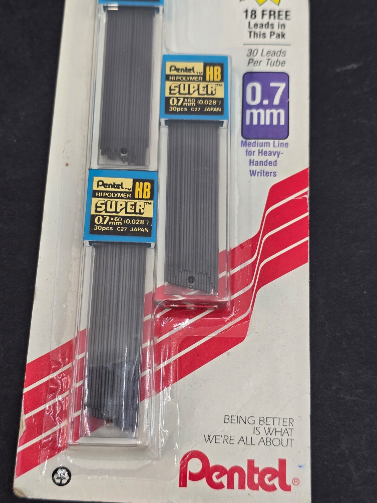 PENTEL PENCIL LEAD .7MM, NEW OLD STOCK, PACK OF 3