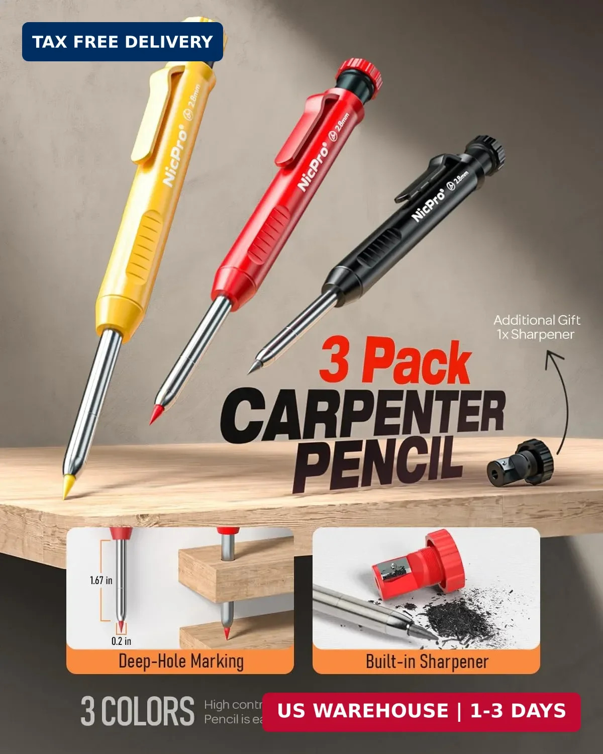 Nicpro 16 Pack Mechanical Carpenter Pencil Set with 42 Refill & Carbide Scribe T