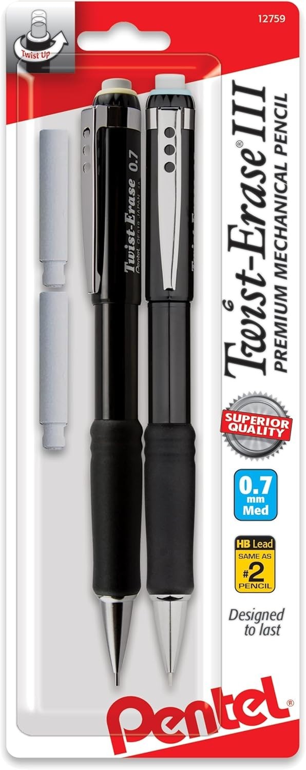 Versatile 0.7mm Twist-Erase III Mechanical Pencils with Assorted Colors – 4 Pack