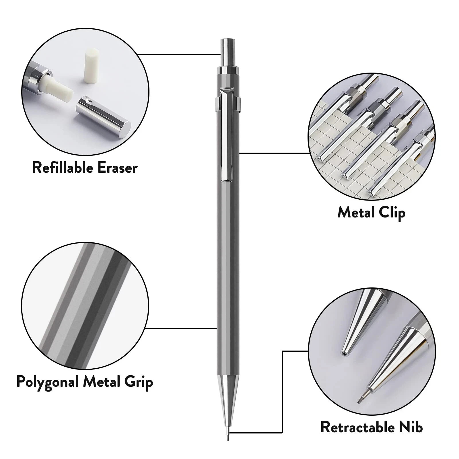 Four Candies 0.7mm Mechanical Pencil Set with Case – 4PCS Metal Mechanical