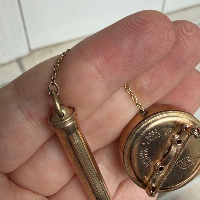 Vintage Ballou & Boss Retractable Pencil Brooch Pin Cross Mechanical Pencil Gold