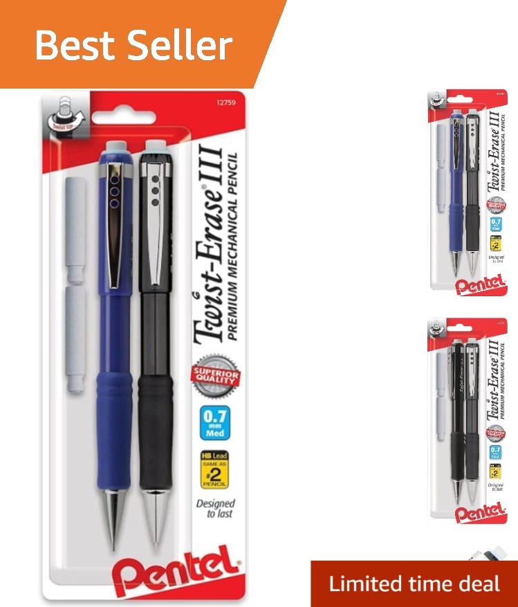 Twist-Erase III 0.7mm Pencils – Ergonomic Grip & 2 Refills for Precision Writing