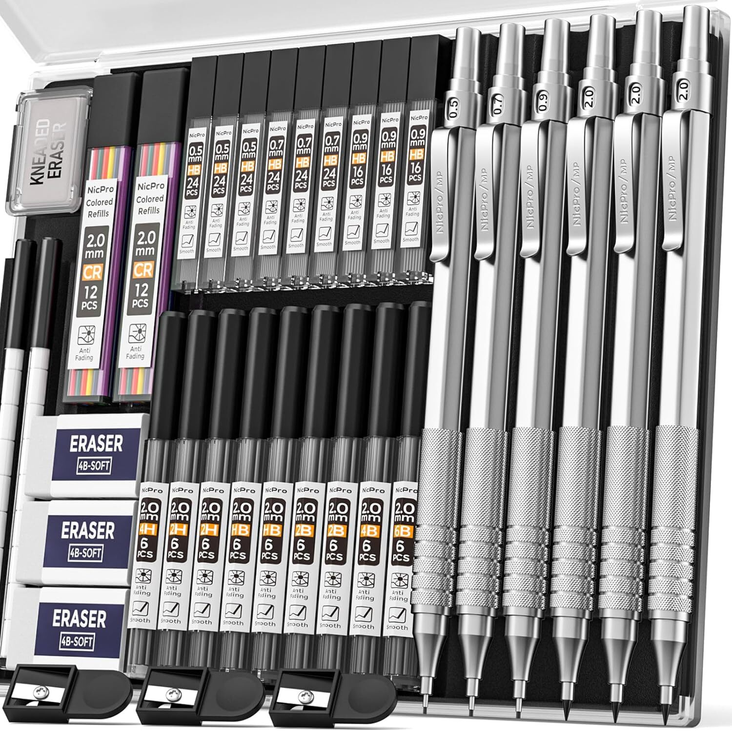 35PCS Metal Mechanical Pencils Set, Art Drafting 1 Count (Pack of 6), Silver