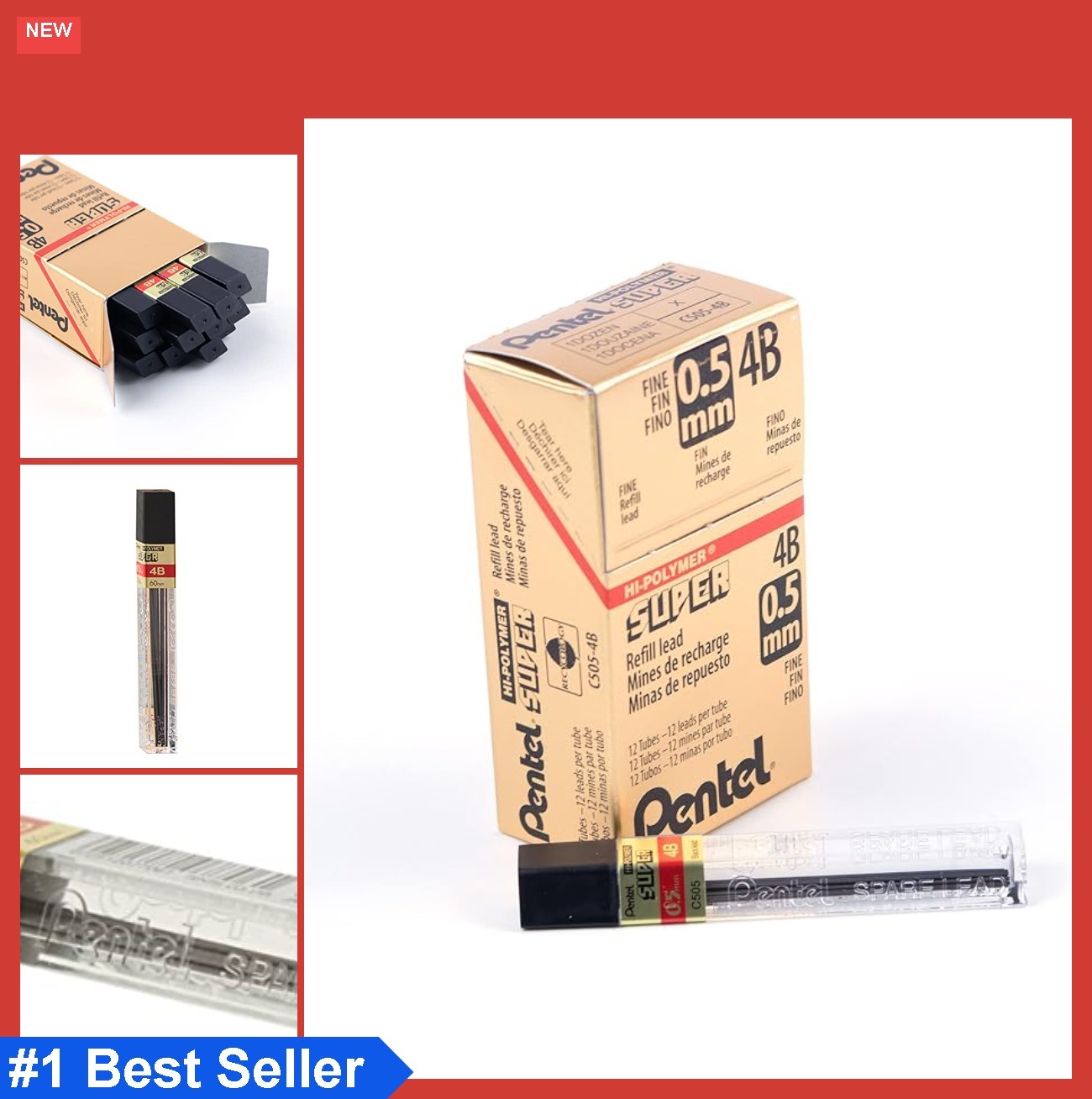 Mechanical Pencil Lead Refill 0.5mm 4B 144 Pieces Fine Line Super Hi-Polymer