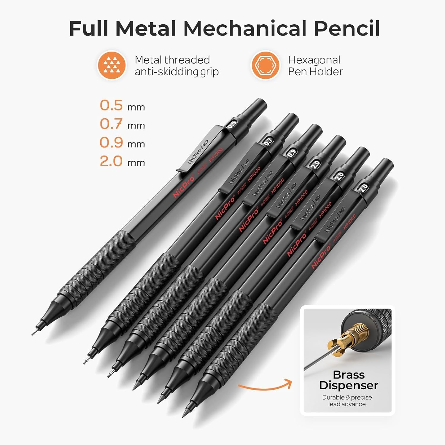 Nicpro 35PCS Black Metal Mechanical Pencils Set in 1 Count (Pack of 6),