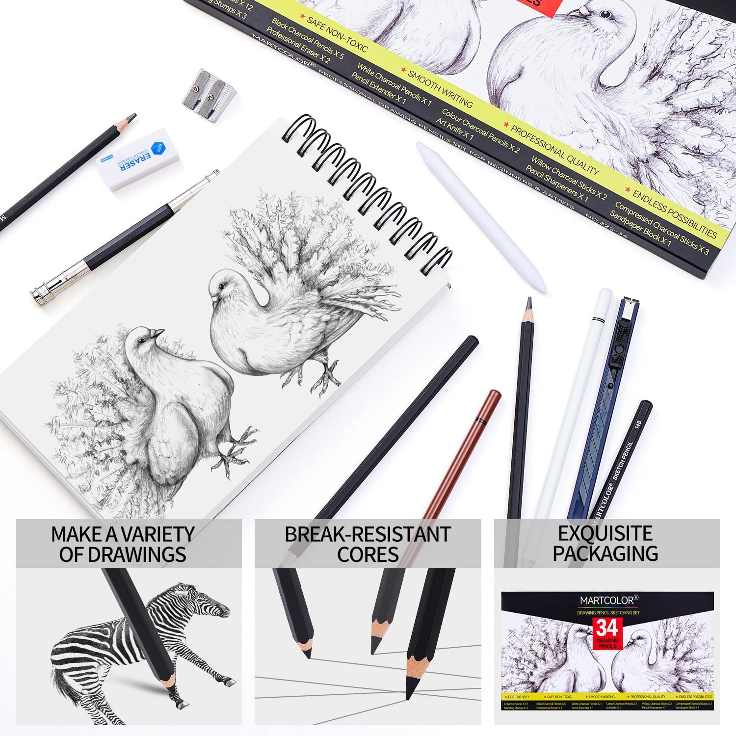 MARTCOLOR Drawing Sketching Pencils 1 Count (Pack of 34), Black – 34 Pack