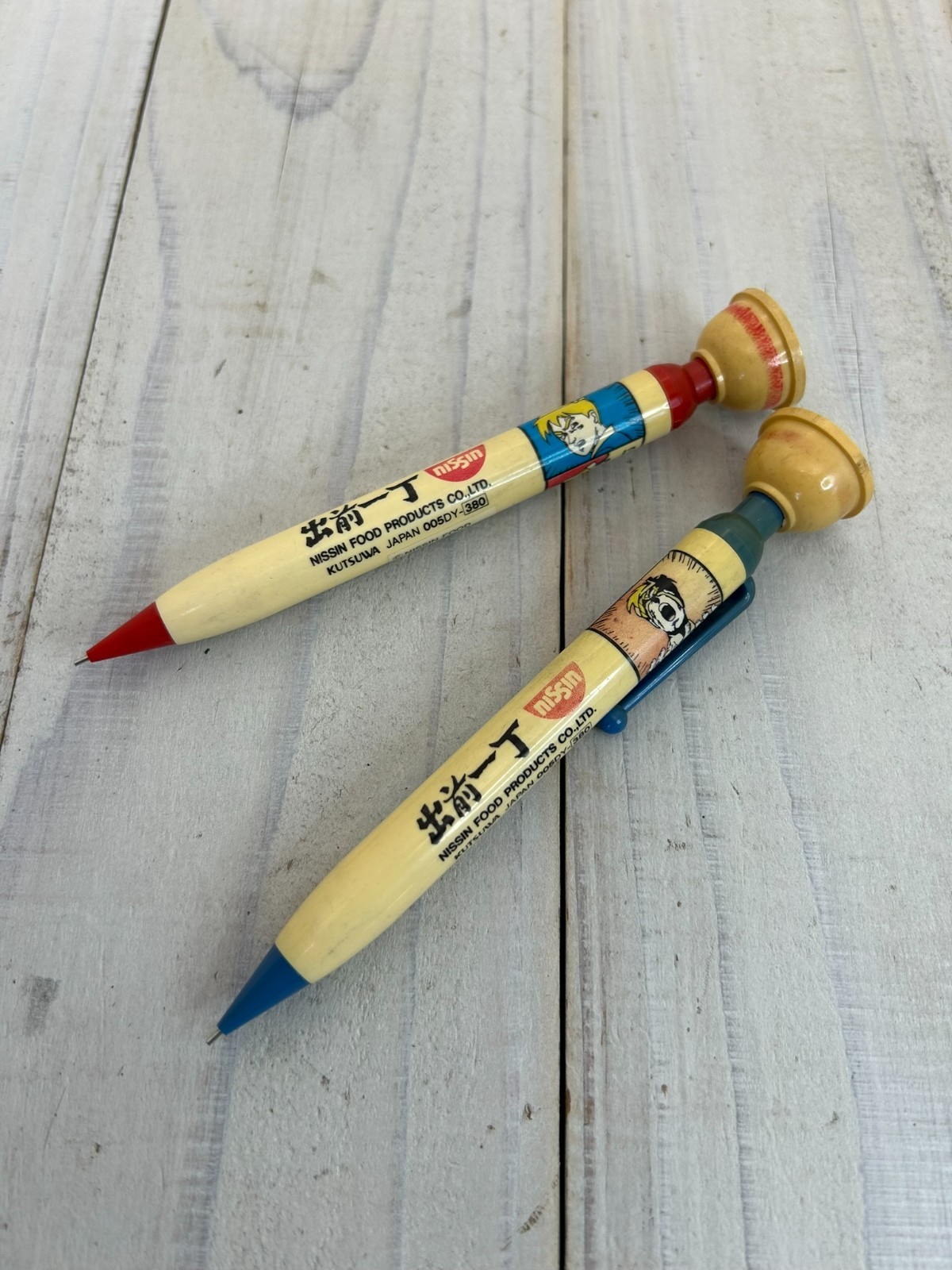 Nissin Demae Itcho Demae Boy Kutsuwa Mechanical Pencils 2pcs Vintage Japan 1970s