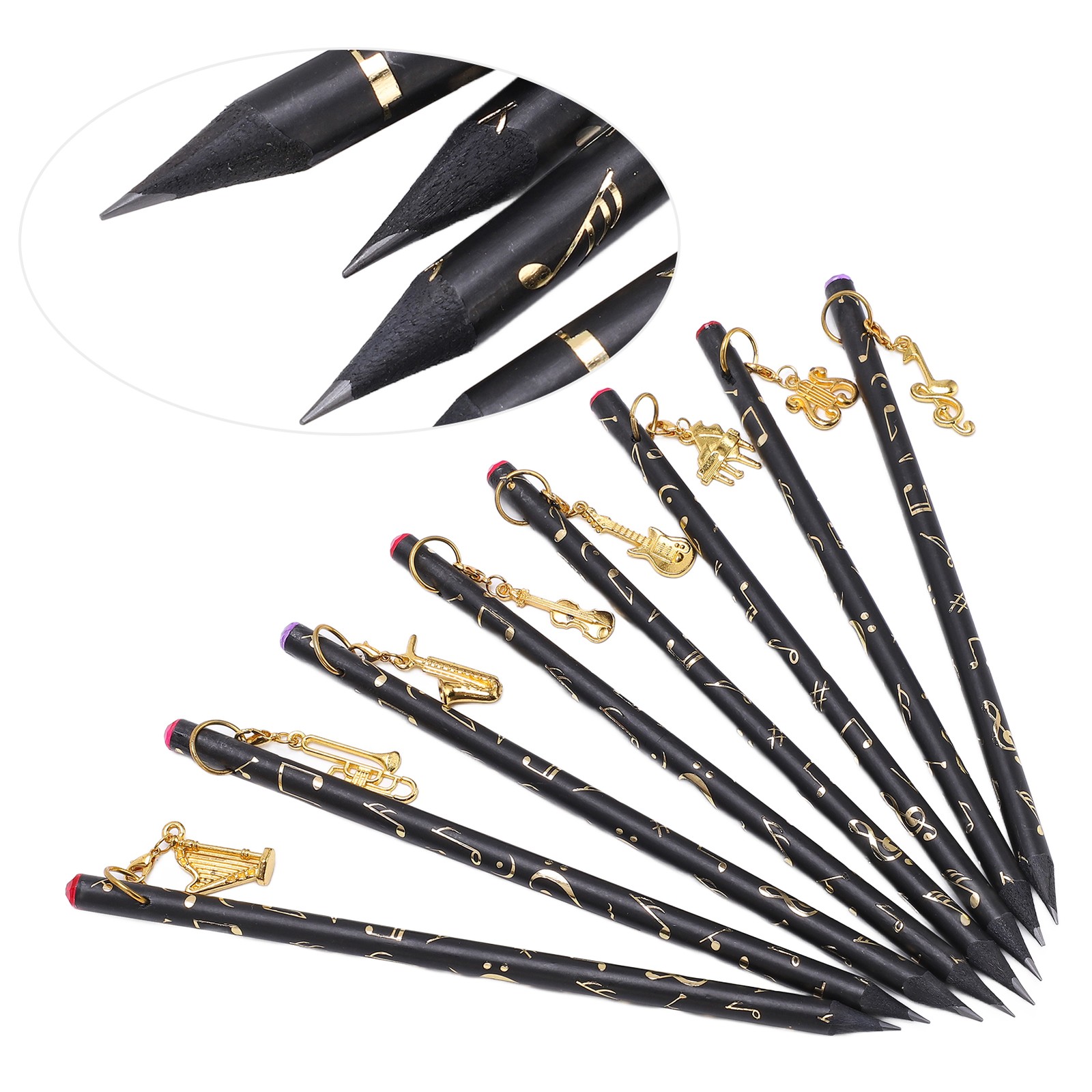 8Pcs Music Pencil Musical Note Stationery Set Kit With Pendant For Painting