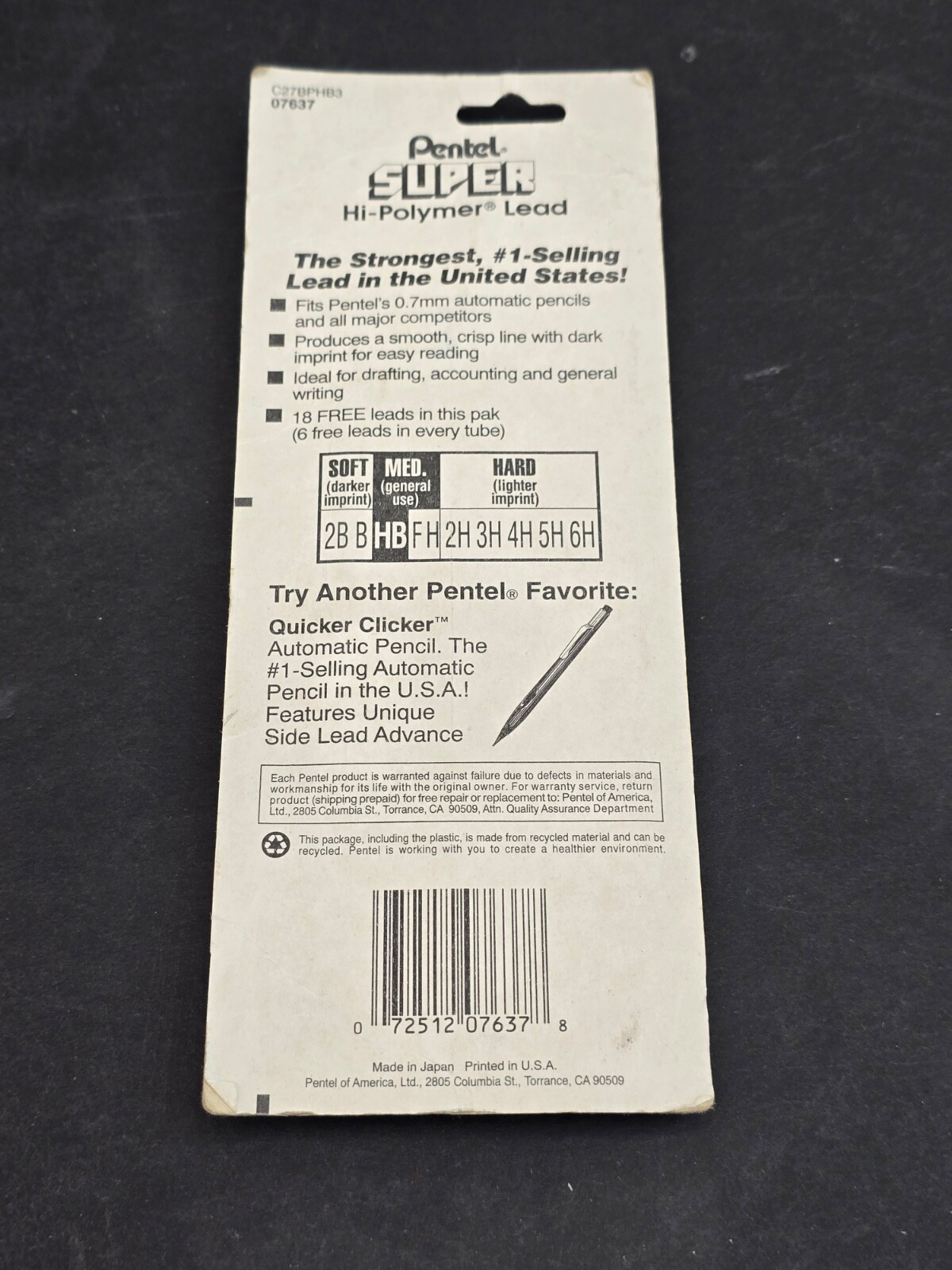 PENTEL PENCIL LEAD .7MM, NEW OLD STOCK, PACK OF 3