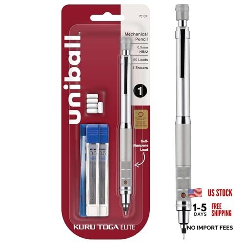 uniball Kuru Toga Elite Mechanical Pencil Starter Kit, 0.5mm, HB #2 Silver