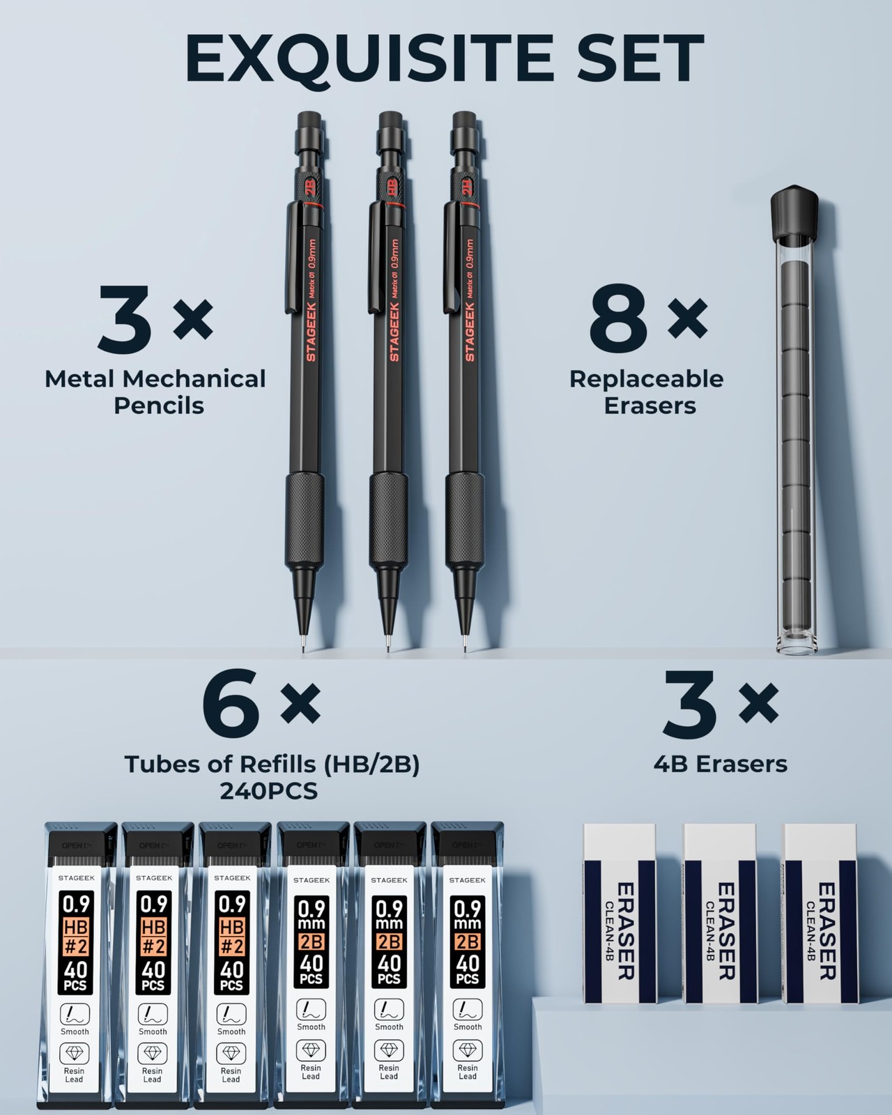 0.9mm Mechanical Pencil Set, 3PCS Metal Mechanical Pencils 0.9mm with 6 Tubes…