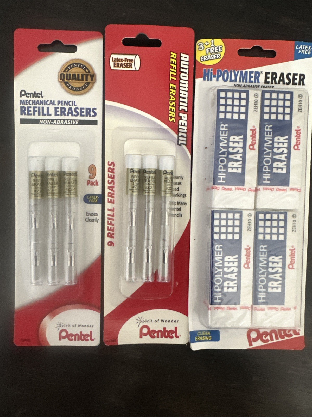 Pentel Hi-Polymer Erasers & Mechanical Pencil Refill Erasers, Lot of 3, 22cts