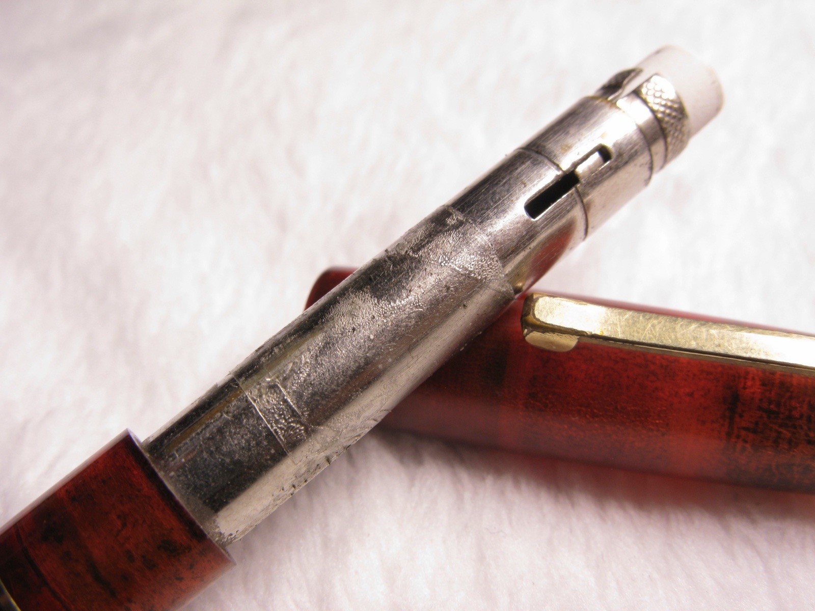 Waterman’s Clear Red/Orange tint with Gold Tone metal Vintage Mechanical Pencil