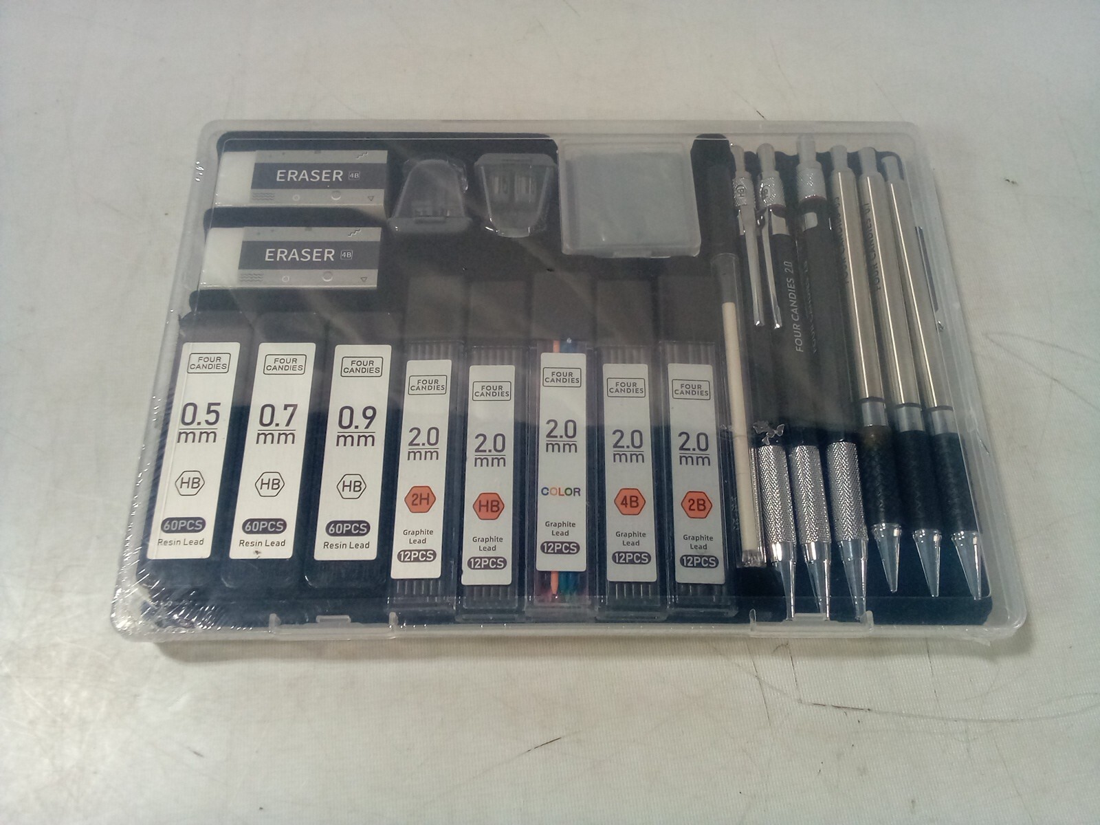 Four Candies 6-Mechanical Pencil Case, Black – 20 Total Pieces