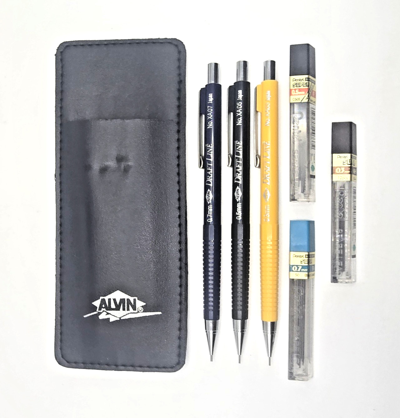Vtg Alvin Draft Matic Mechanical Pencil Set XA03, XA05, XA07 w Case, Lead, Japan
