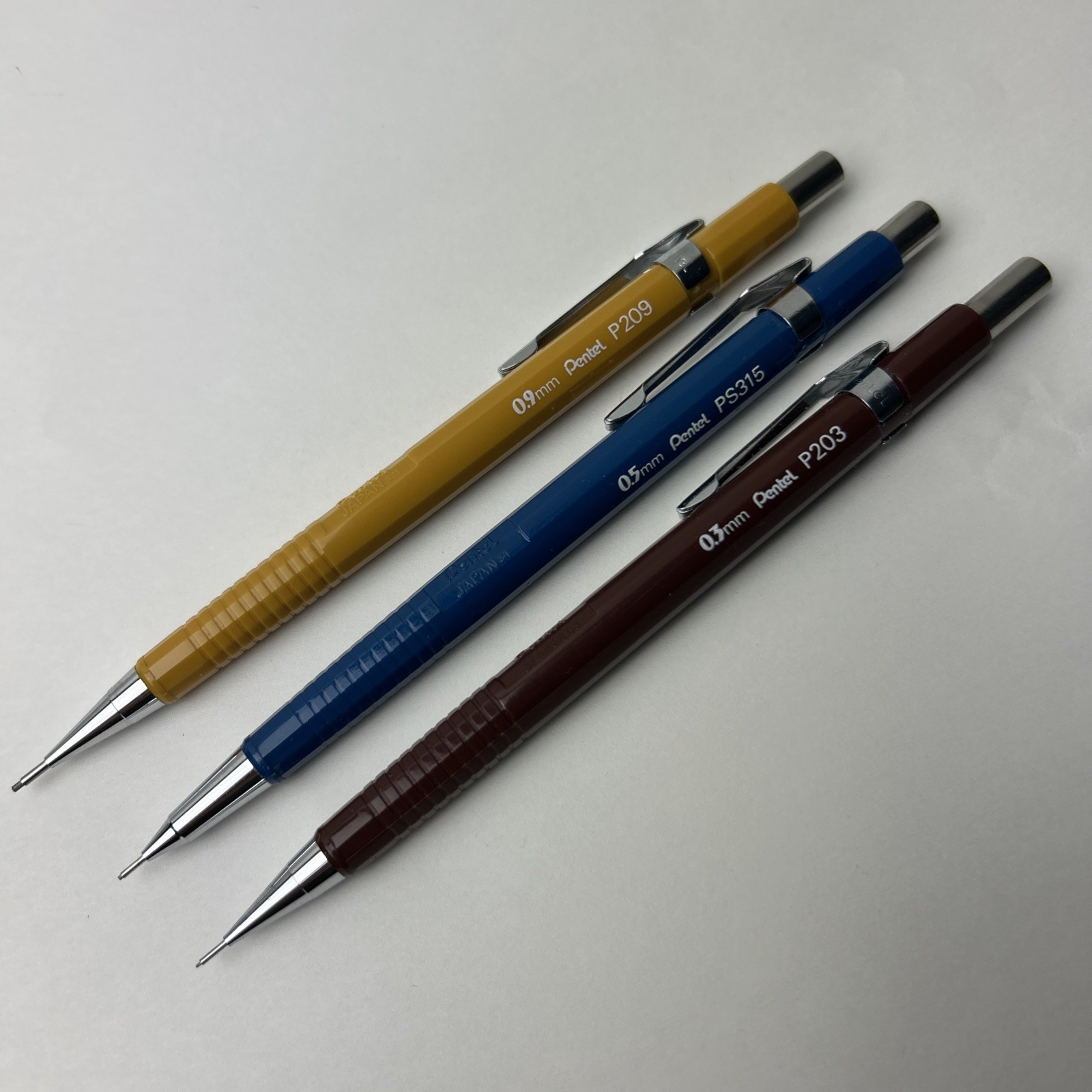 Pentel 3 Mechanical pencil vintage Lot P209 0.9mm PS315 0.5mm P203 0.3mm