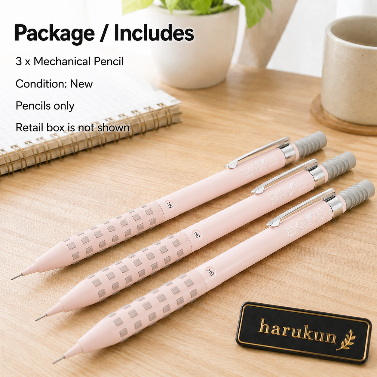 Pentel Smash Q1005-21A Baby Pink 0.5mm Mechanical Pencil 3pcs Set