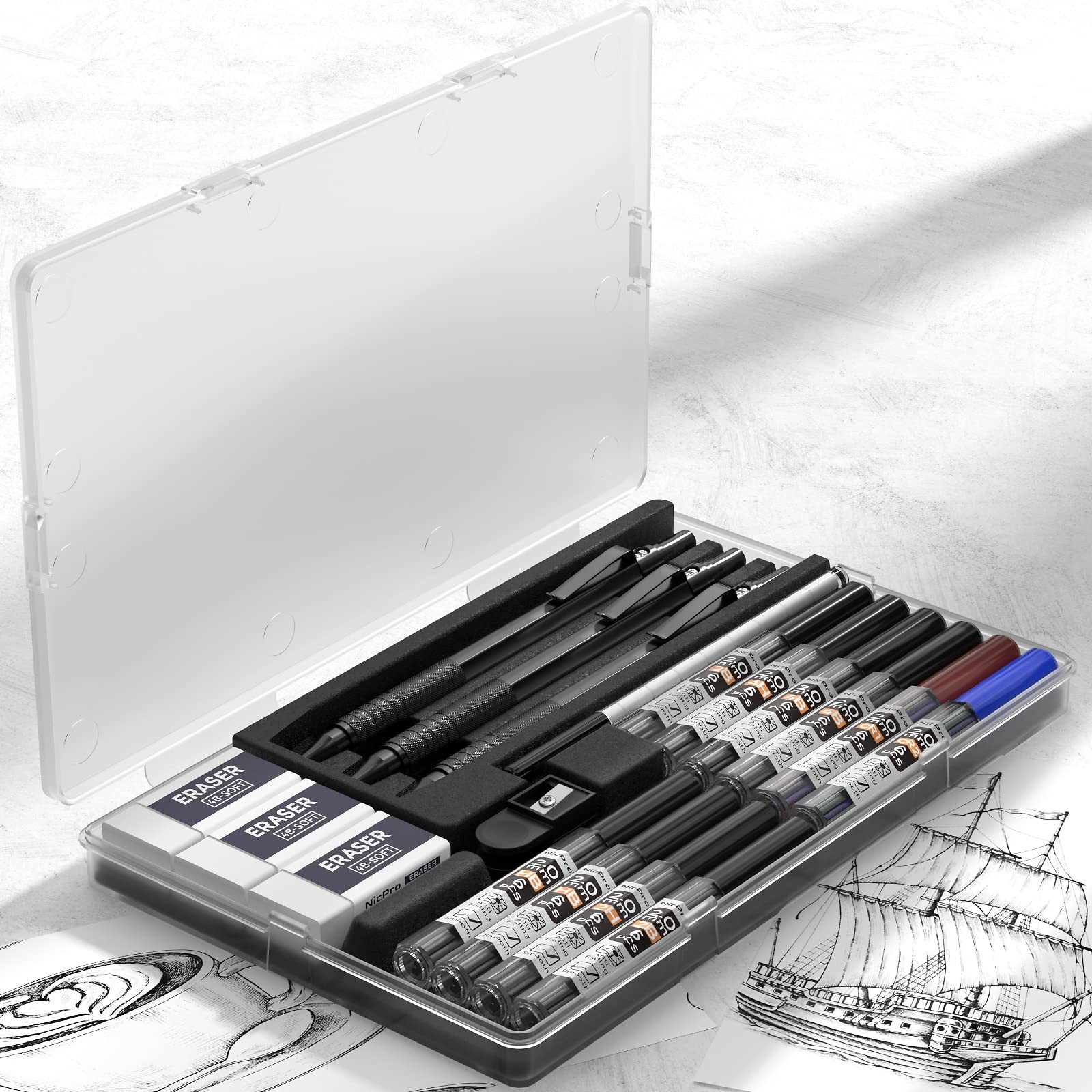 Nicpro Black Metal 2.0 Mechanical Pencil Set with mm in black,