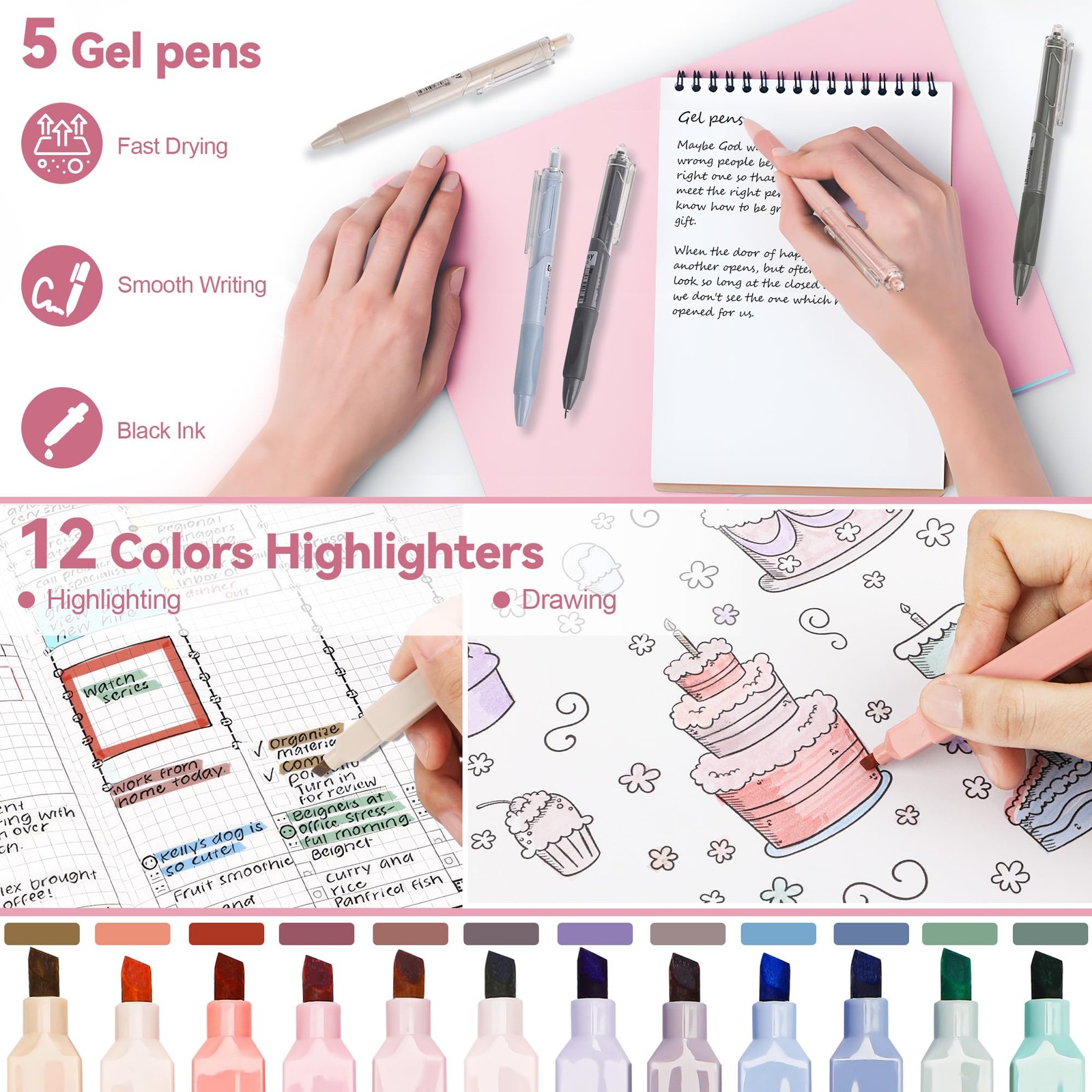 61 PCS Aesthetic School Supplies with Cute Pencil Case Pastel Highlighters Ge…