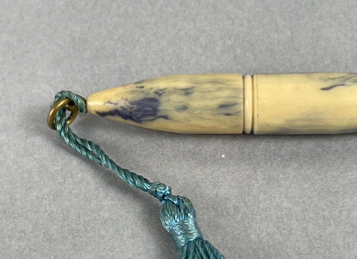 Milky Cream & Teal Polished Brass Trim Ring-Top Working Pencil