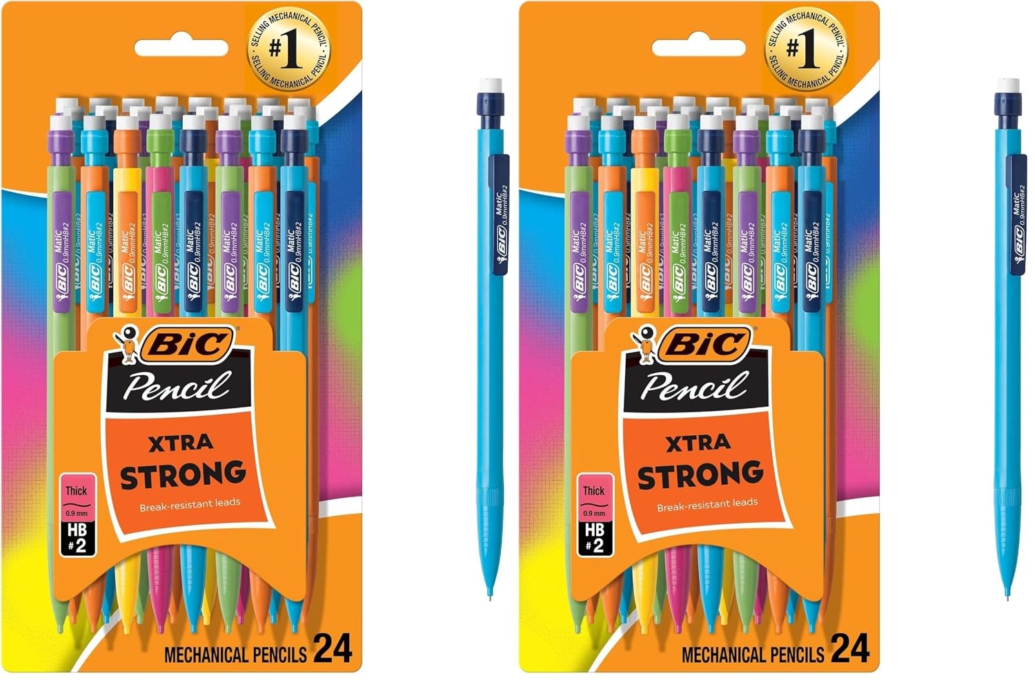 BIC Xtra Strong Mechanical Pencils 0.9mm Thick Point Eraser 24 Count Pack