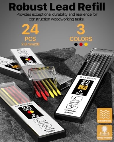 2PCS Carpenter Pencils with Sharpener, Heavy Duty Woodworking Tools, Mechanical