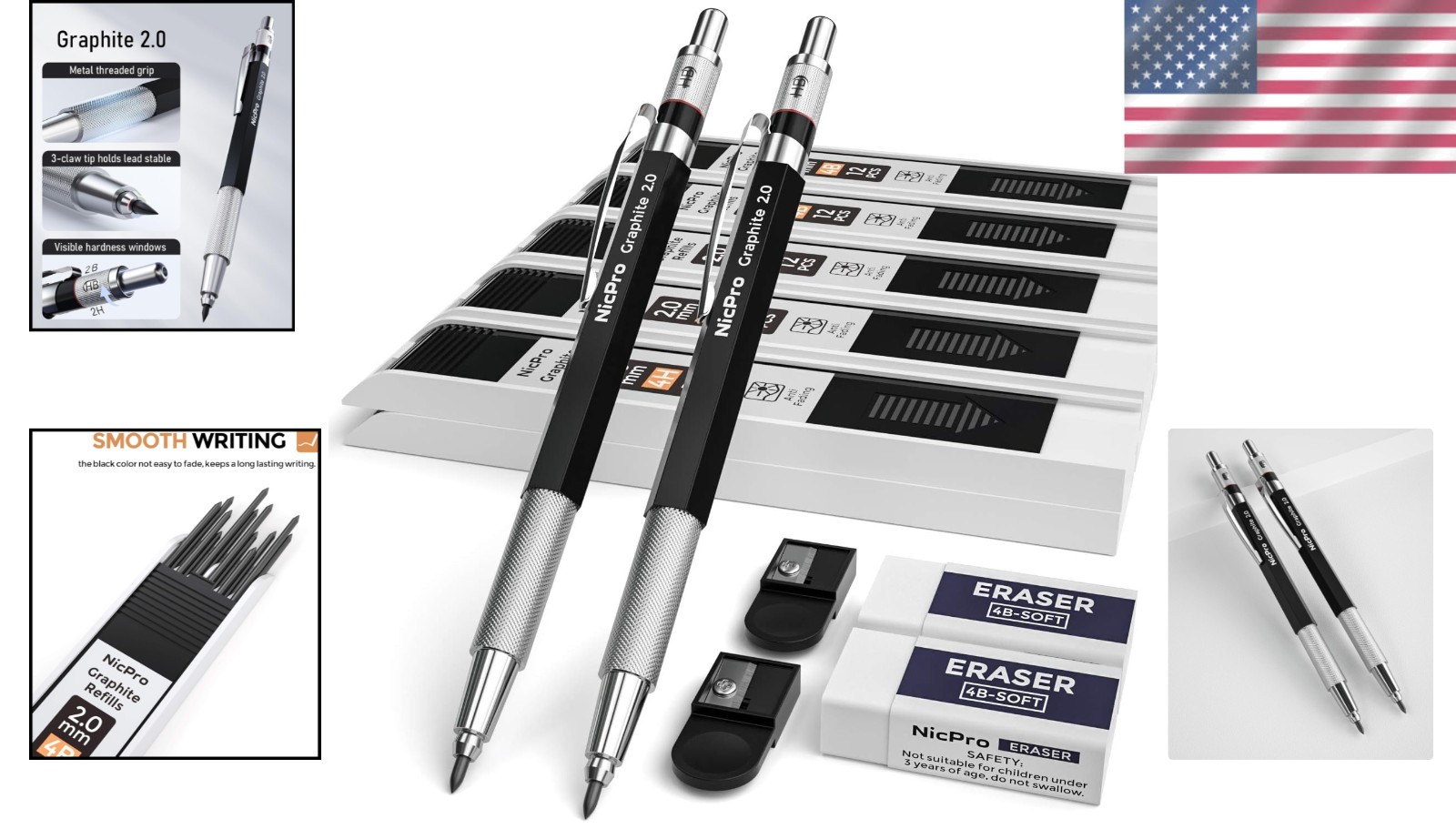 2mm Metal Mechanical Pencil Set with 120 Refills