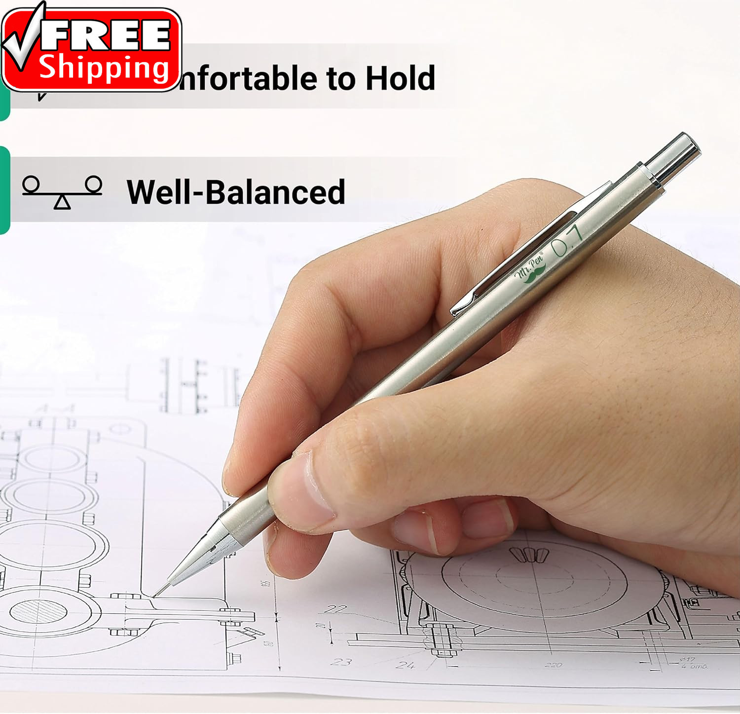 Metal Mechanical Pencil Set with Lead Refills & Erasers, 2 Pack, 0.7Mm, 4X Tubes
