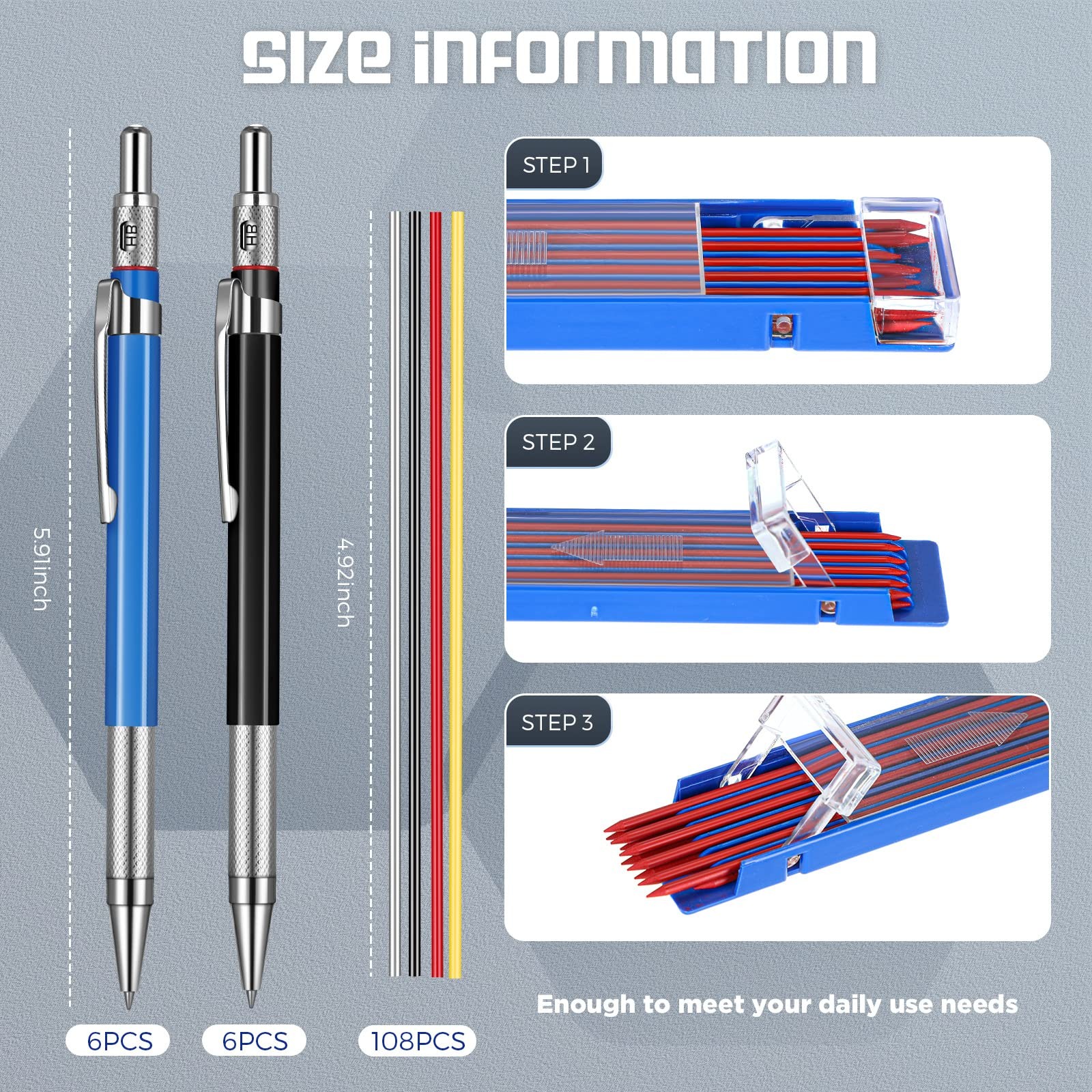 12 Pieces Welder Pencil with 108 Pieces Round Silver and Colorful Refills Mec…