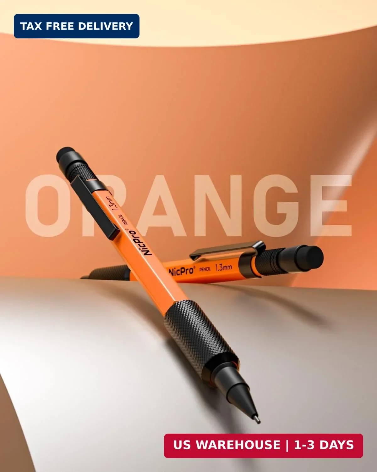 Nicpro 3 PCS 1.3 mm Orange Mechanical Pencils Set with 66 Lead Refill, 3 Eraser