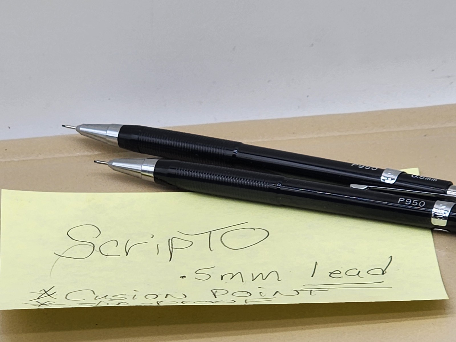 Lot of 2 Scripto Mechanical Pencils Black P950 Ultra Thin Lead No Slip NEW NOS