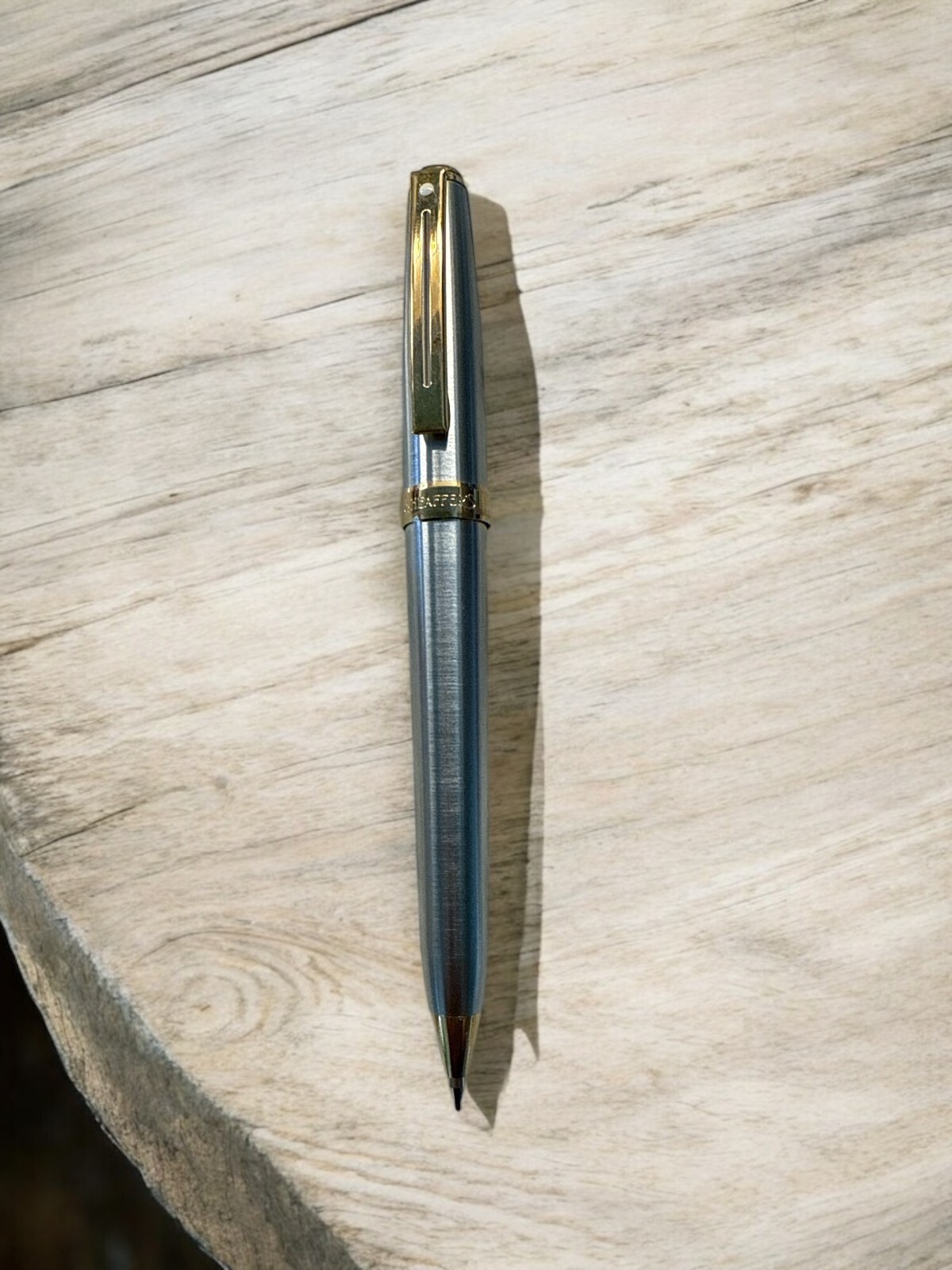 SHEAFFER White Dot PRELUDE Brushed Steel Gold Trim Chrome 0.7 mm Pencil–USA