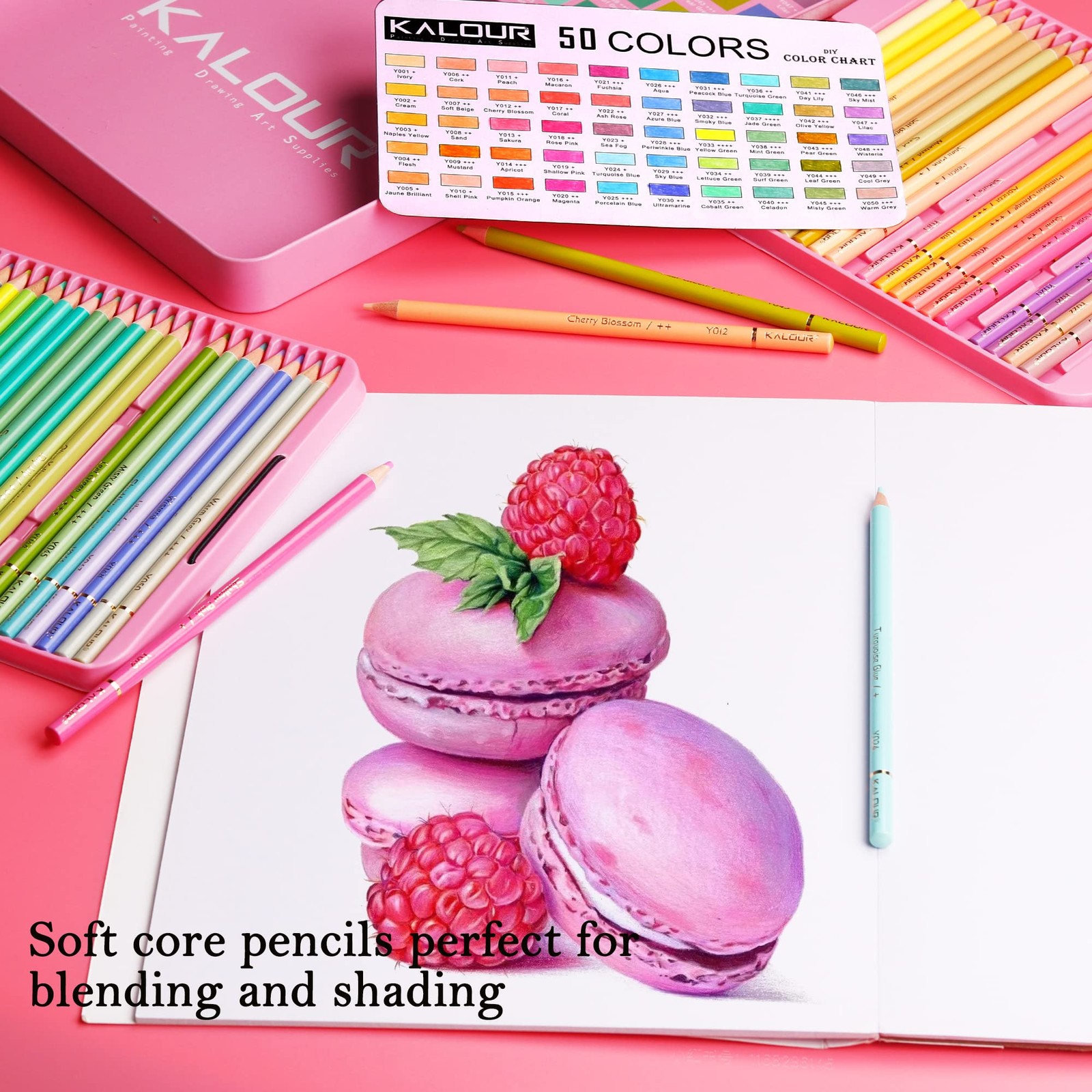 KALOUR Macaron Pastel Colored Pencils,Set of 50 Count (Pack 1), Multicolor