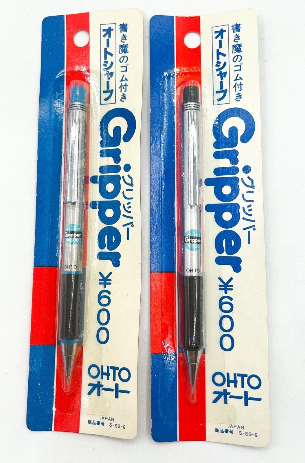 NOS Ohto gripper 2pcs Mechanical Pencil 0.5mm Black Blue Cap Wrap In The Box