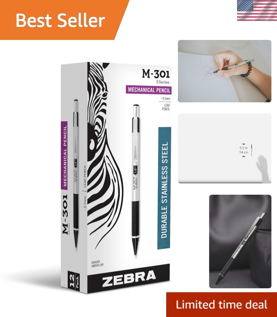 Durable 0.5mm Fine Point Mechanical Pencils with Built-in Eraser, 12-Pack Set
