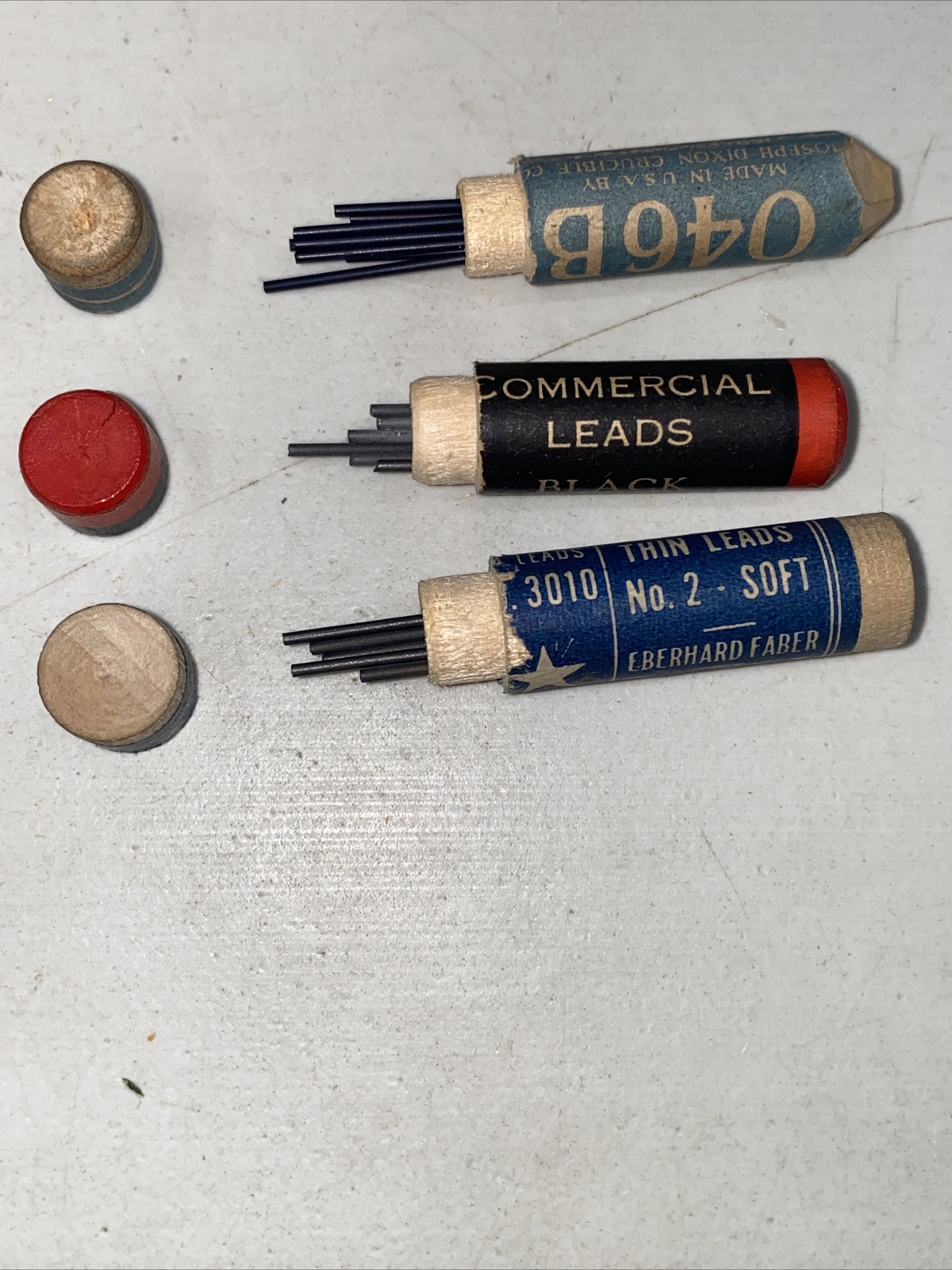 vintage wood tube pencil leads X8 opened faber dixon eversharp red Blue Black