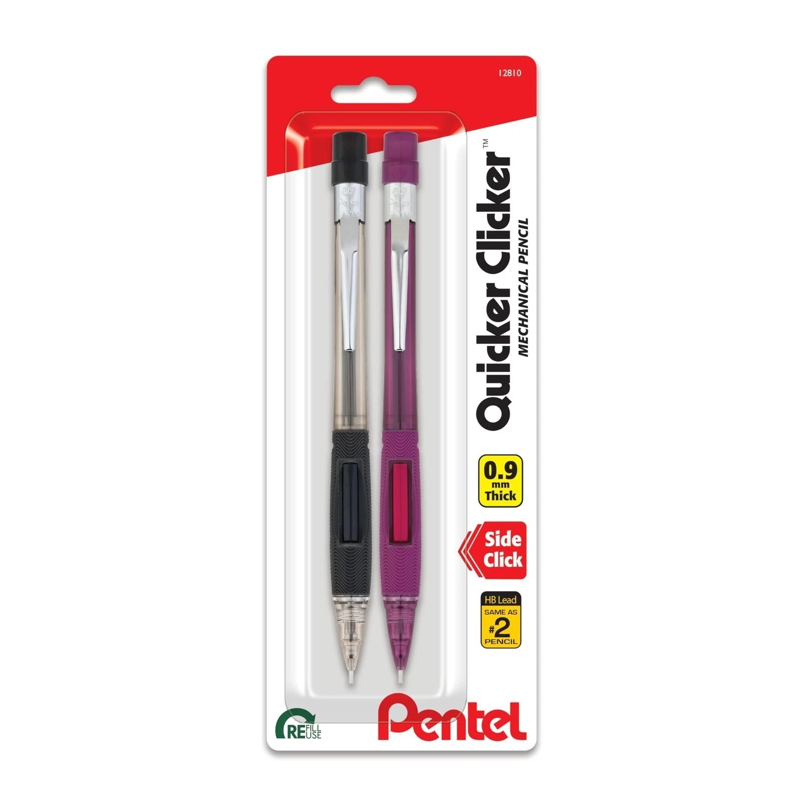 Burgundy Mechanical Pencils Pack of 2 with Comfort Grip and Eraser 0.9mm NEW
