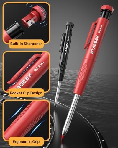 2PCS Carpenter Pencils with Sharpener, Heavy Duty Woodworking Tools, Mechanical