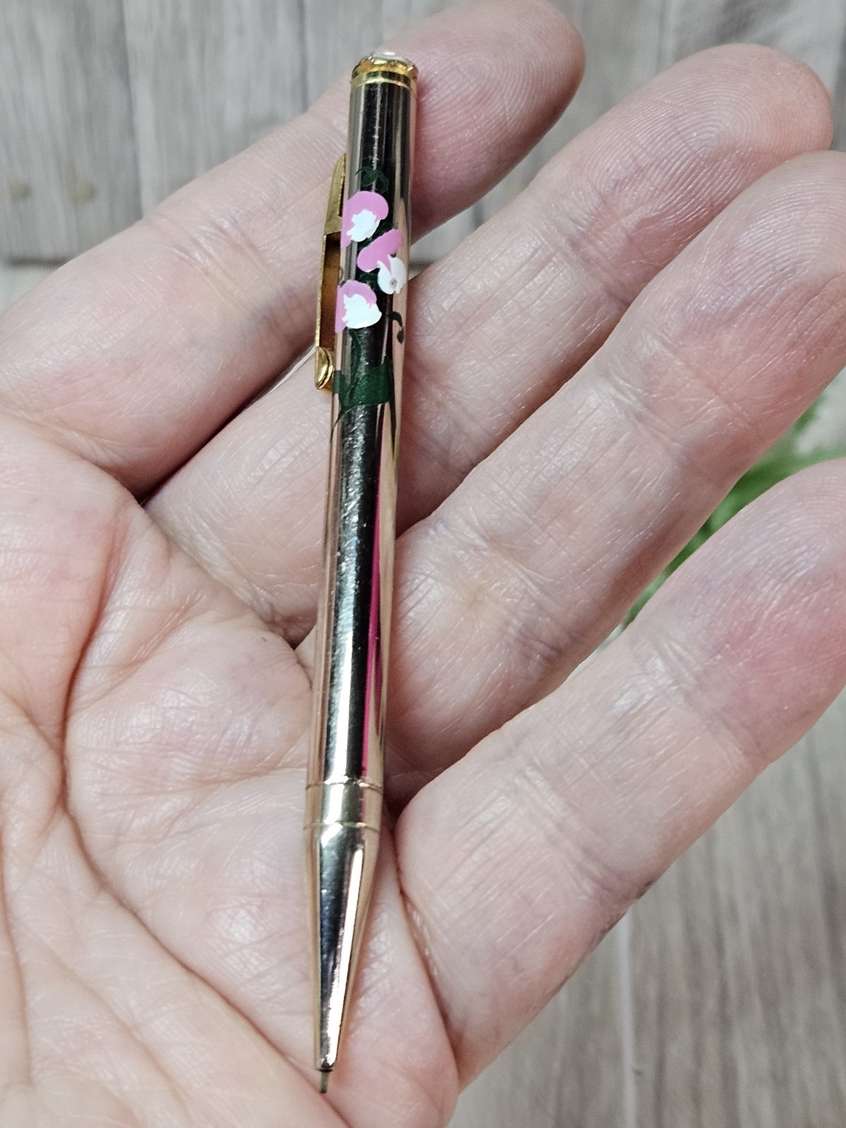 Vintage USA Hand Painted Flower of the Month Mini Mechanical Pencil Gold Tone…