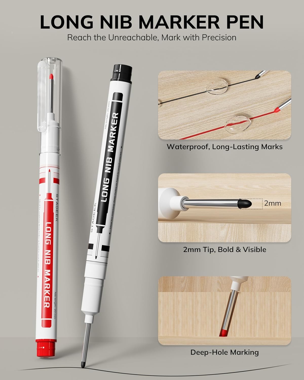 2PCS Carpenter Pencils with Sharpener, Heavy Duty Woodworking Red+Black